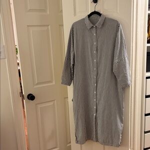 Classic Black and White Striped Shirt Dress